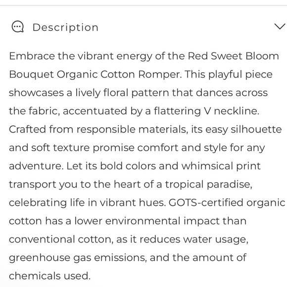 EUC Farm Rio Red Sweet Bloom Bouquet Organic Cotton Romper, Size M - Picture 7 of 7